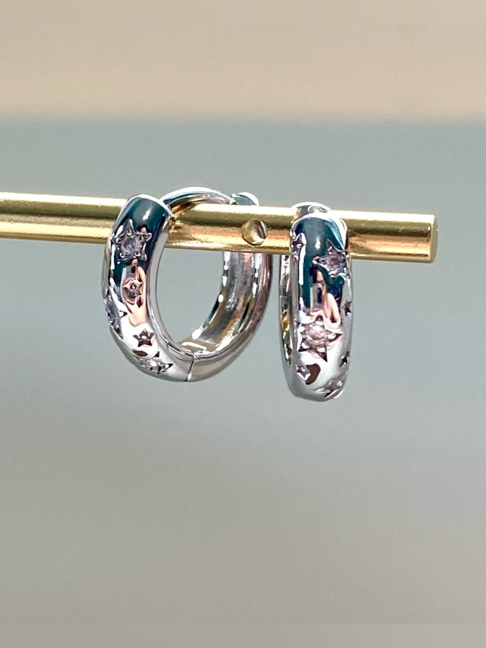 Sterling Silver Star & Moon Hoop Earrings in Silver